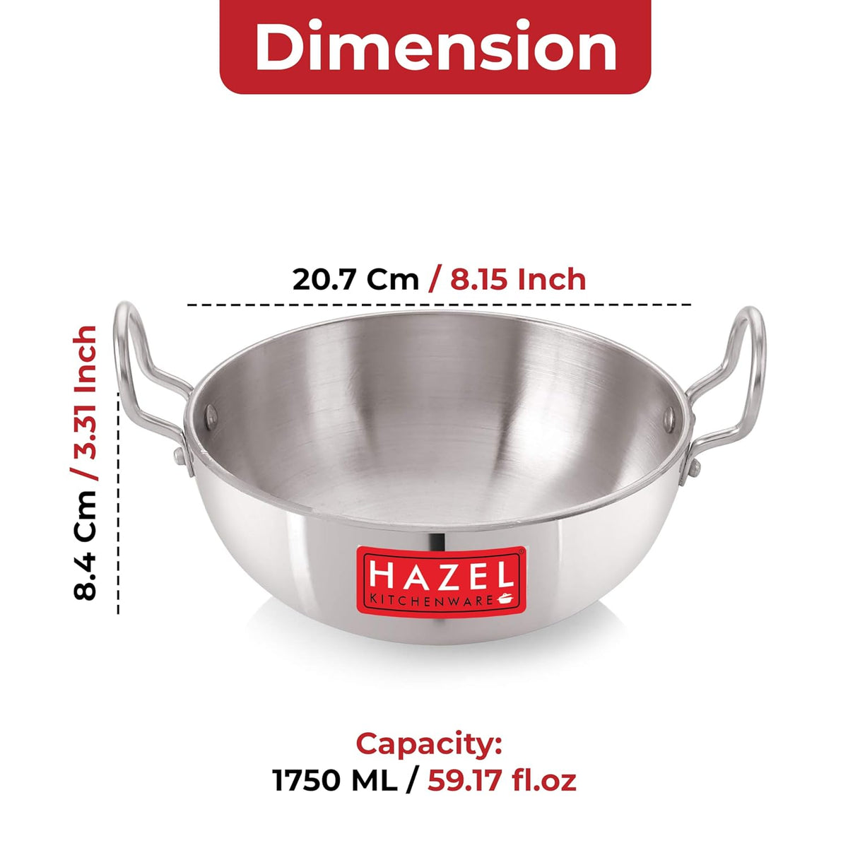 Aluminium Kadai with Handle, 1750 ML