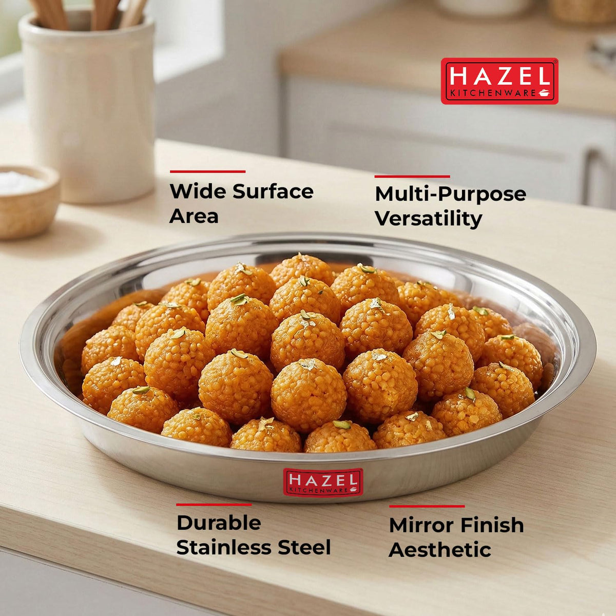 Stainless Steel Atta Parat 29 cm, 2000 ml Dough Kneading Plate for Roti & Puri