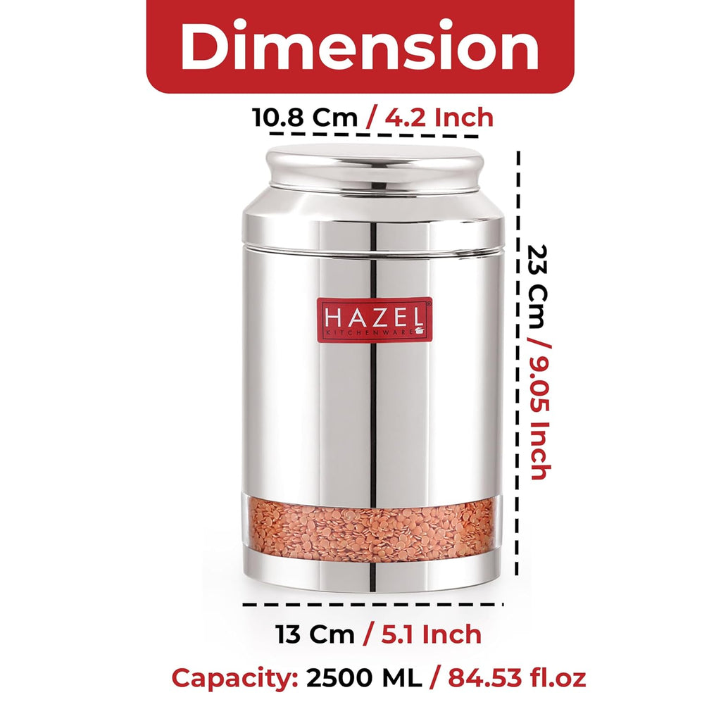 Stainless Steel Airtight Storage Jar, Kitchen Container, 2500 ml, Set of 2