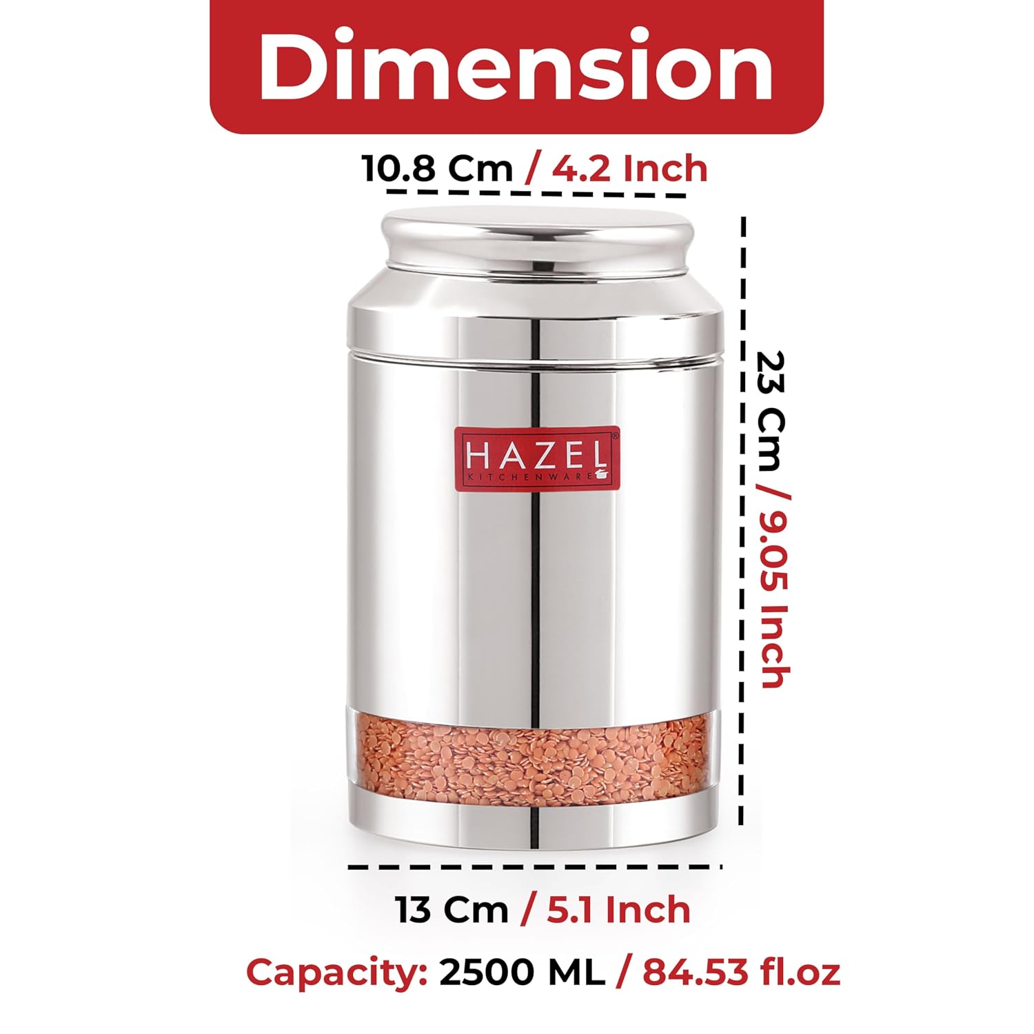 Stainless Steel Airtight Storage Jar, Kitchen Container, 2500 ml, Set of 2