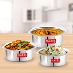 Mini Stainless Steel Flat Bottom Patila/Tope - Set of 3 (350ML,500ML, 800ML)