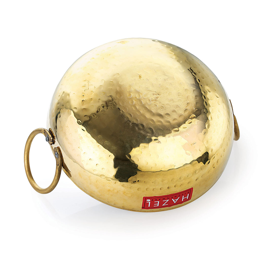 100% Brass  Hammered Pital Kadhai with Handle 1600 ML, 20 cm