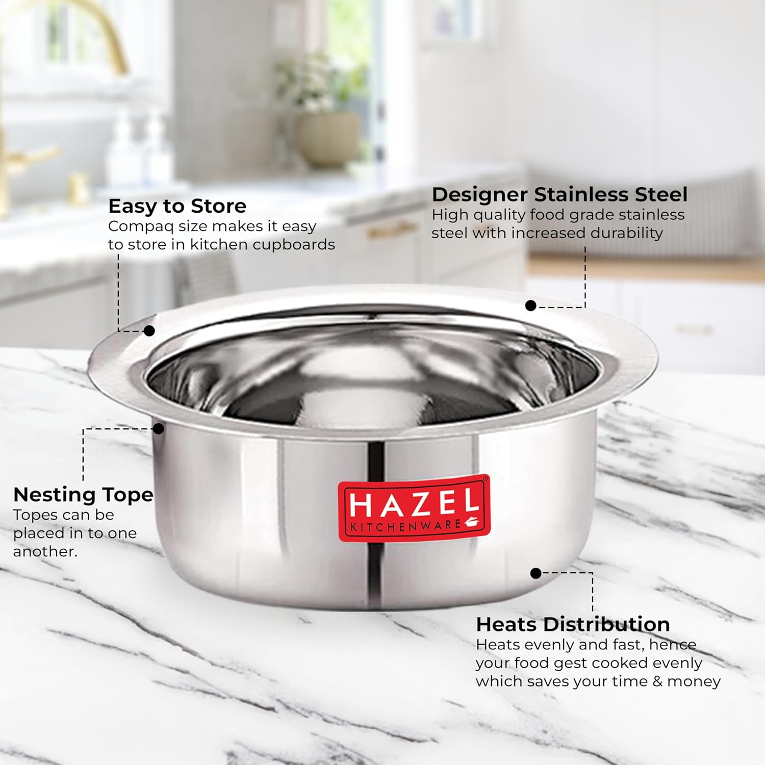 Mini Stainless Steel Flat Bottom Patila/Tope - Set of 3 (350ML,500ML, 800ML)