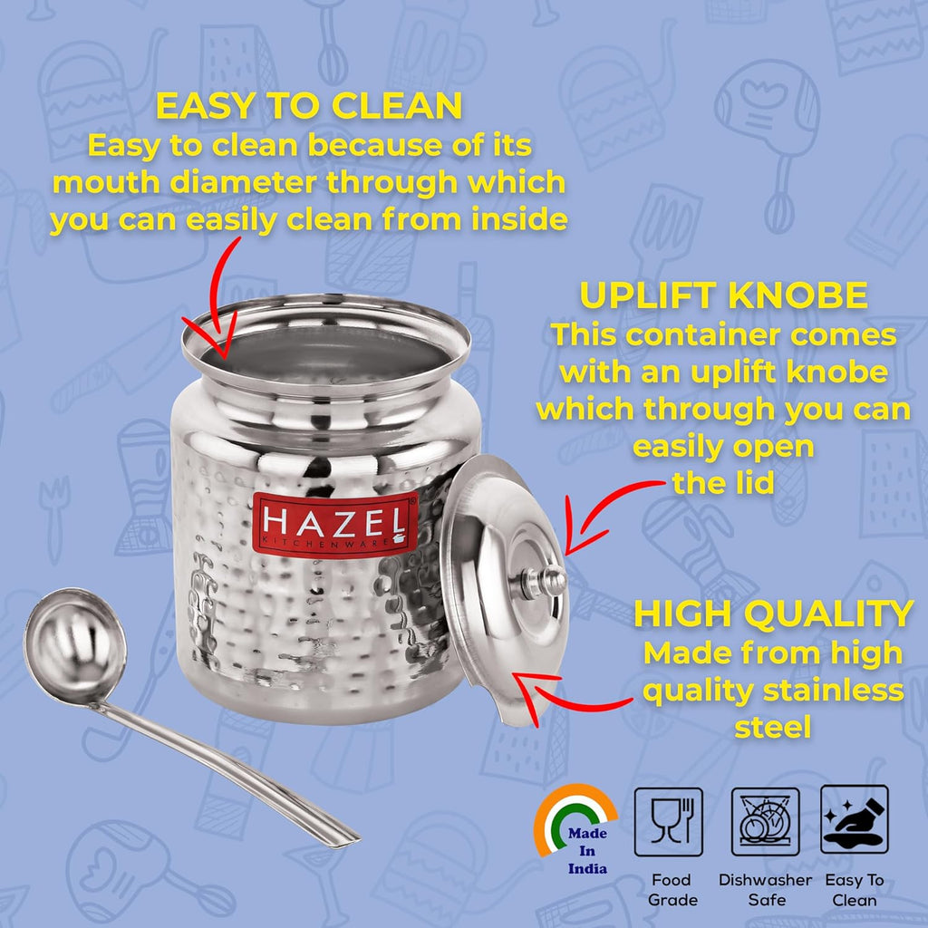 Stainless Steel Ghee Container/Oil Jar with Spoon, 350ML