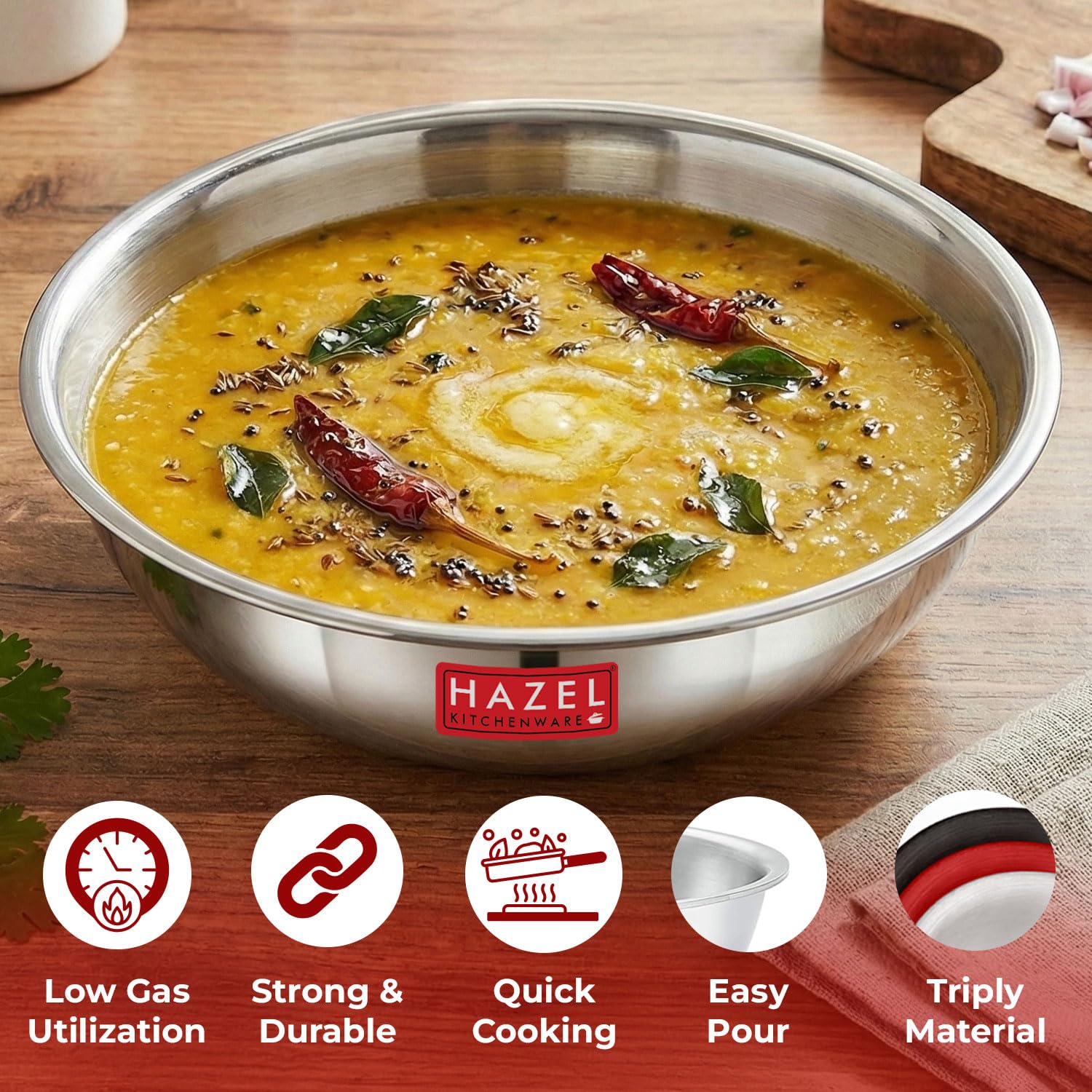 Triply Stainless Steel Induction Bottom Tasla – 5.5 L, 33.8 cm