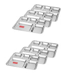 Rectangle Stainless Steel 5 Compartment Mess Plate, Set of 6