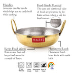 100% Brass  Hammered Pital Kadhai with Handle 1600 ML, 20 cm
