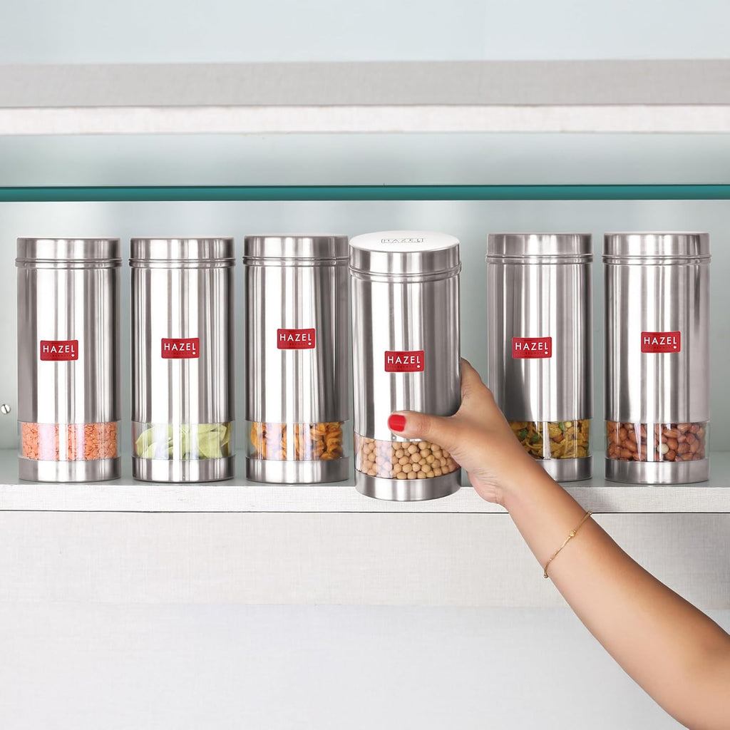 Stainless Steel Transparent Airtight Containers Set of 6 – 1 Ltr Each