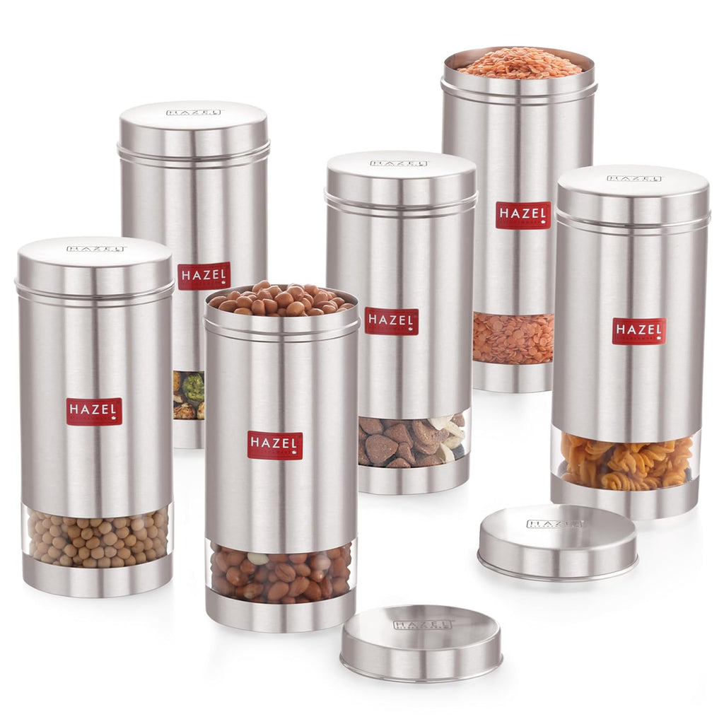 Stainless Steel Transparent Airtight Containers Set of 6 – 1 Ltr Each