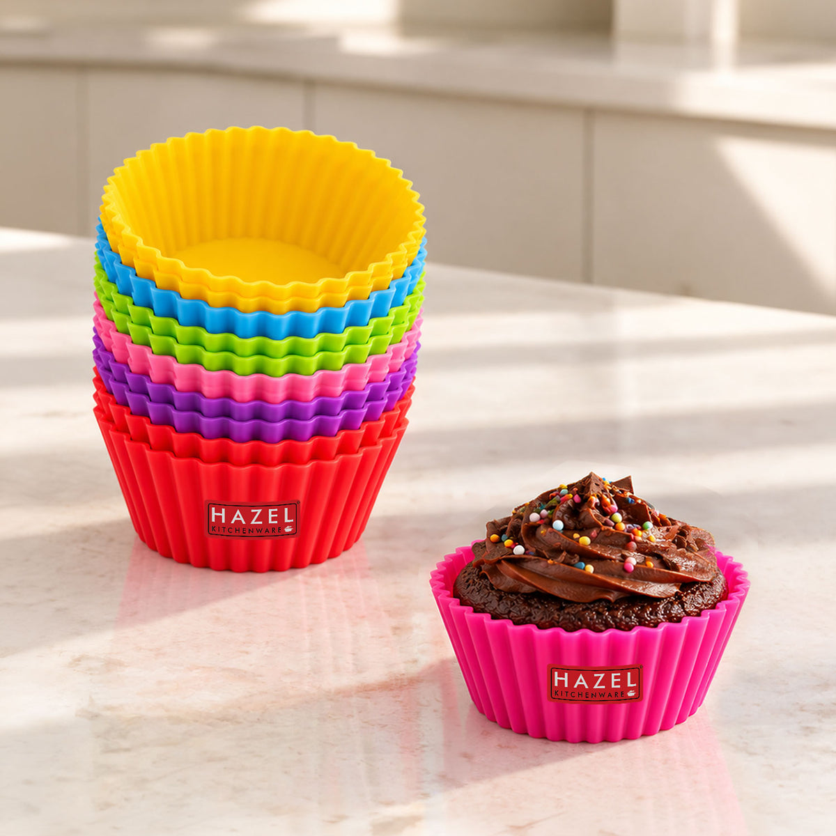 Round Reusable Silicone Cupcake Moulds, Set Of 12