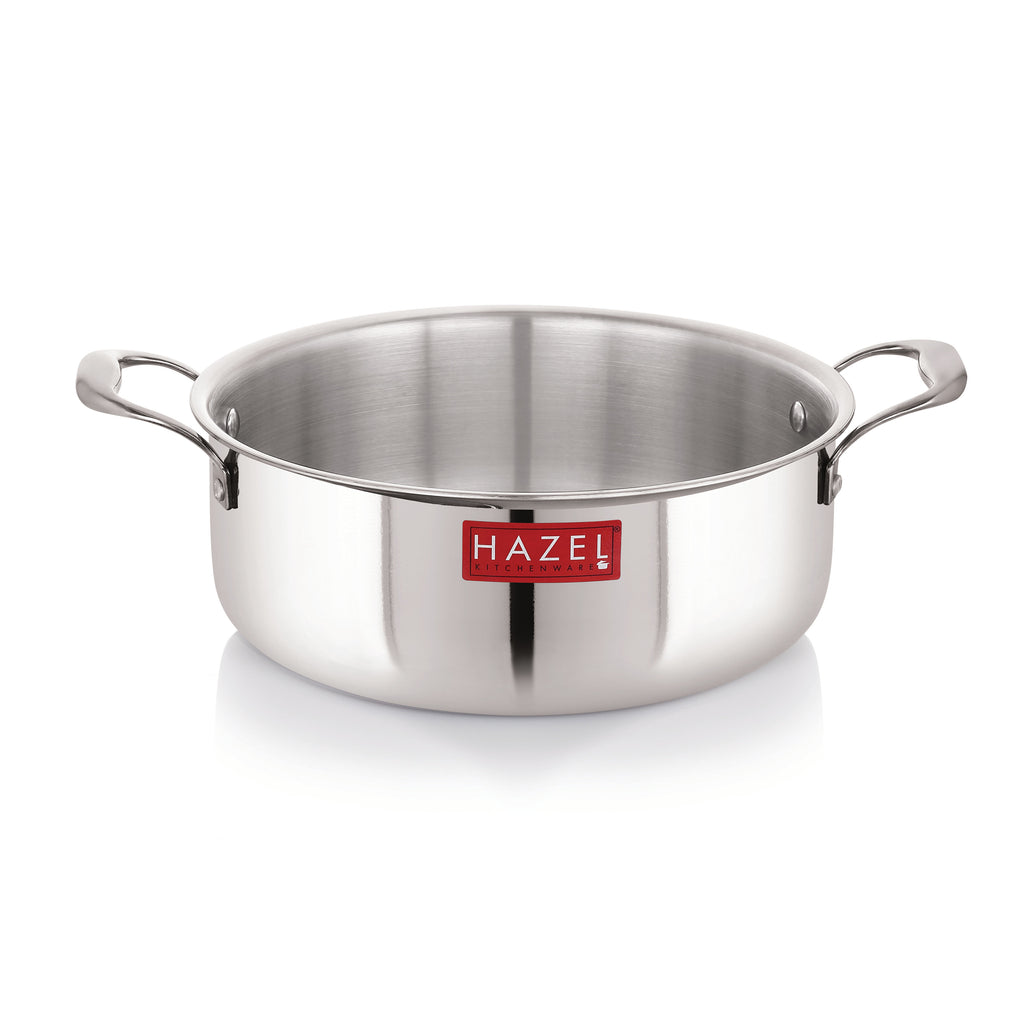 Triply Stainless Steel Induction Bottom Shallow Casserole Tope with Handle, 5000 ml, 28.3 cm