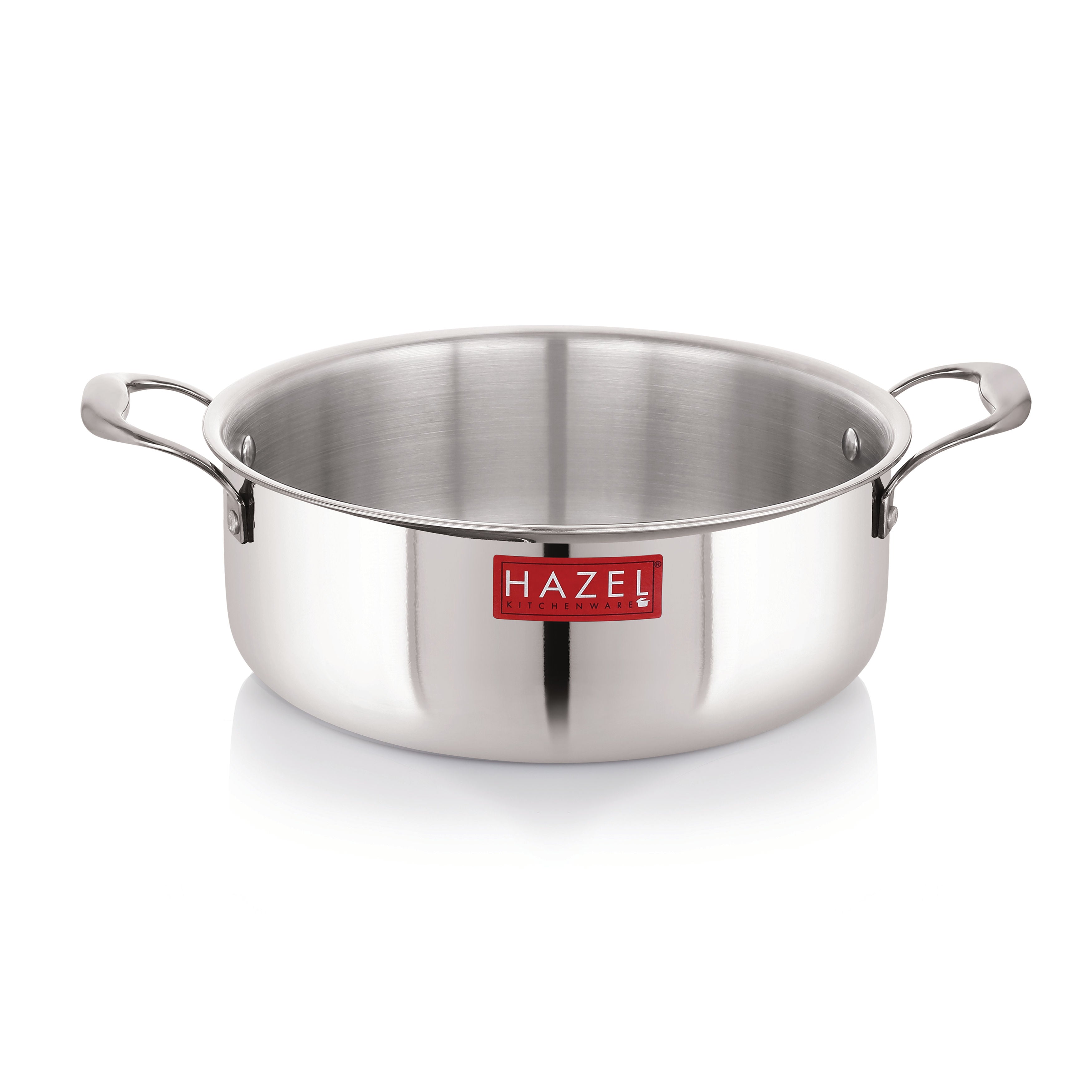 Triply Stainless Steel Induction Bottom Shallow Casserole Tope with Handle, 5000 ml, 28.3 cm