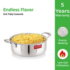 Triply Stainless Steel Induction Bottom Shallow Casserole Tope with Handle, 5000 ml, 28.3 cm