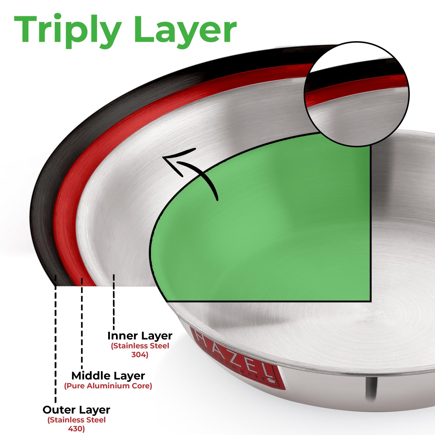 Triply Stainless Steel Induction Bottom Shallow Casserole Tope with Handle, 5000 ml, 28.3 cm