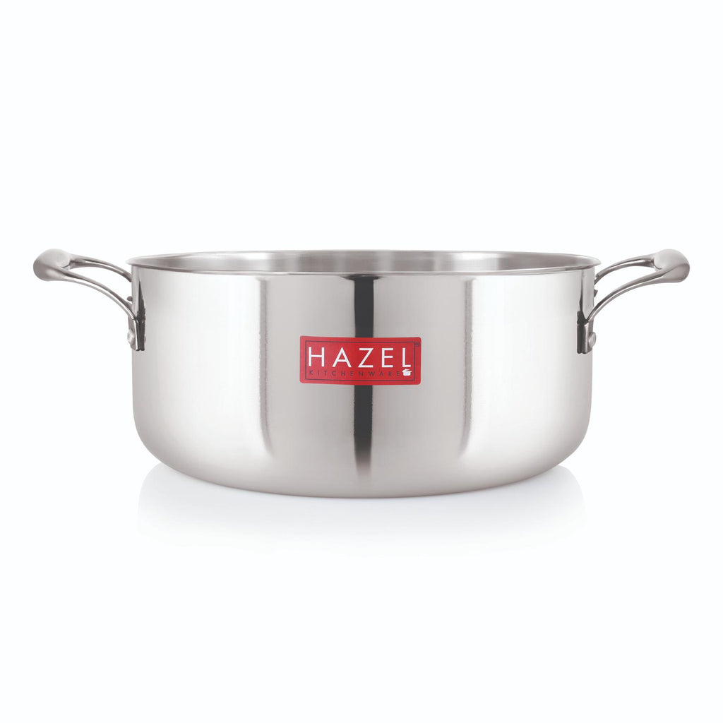 Triply Stainless Steel Induction Bottom Shallow Casserole Tope with Handle, 5000 ml, 28.3 cm