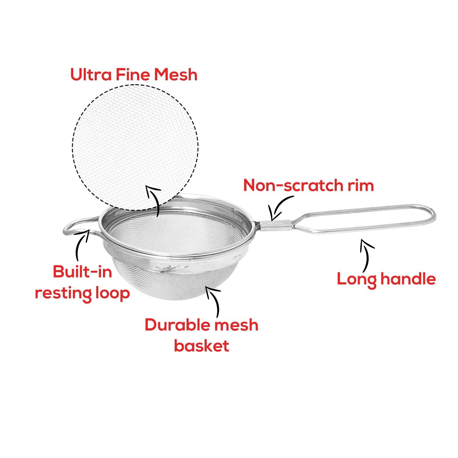 Stainless Steel Wire Handle Oil and Ghee Strainer, 16 CM