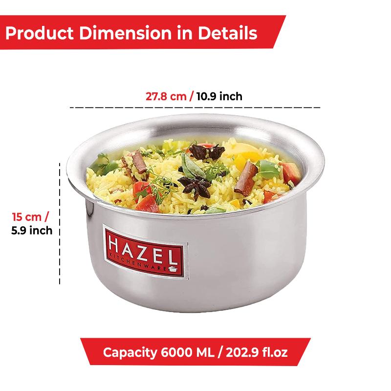 Aluminium Induction Patila Bhagona, Flat Bottom, 6000 ml, 27.8 cm, Silver