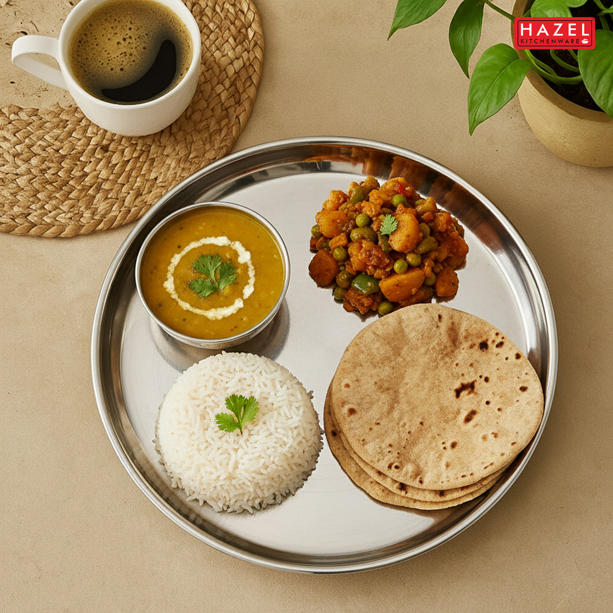 Stainless Steel Dinner Lunch Plate Bhojan Thali, Dia 24 cm, Small