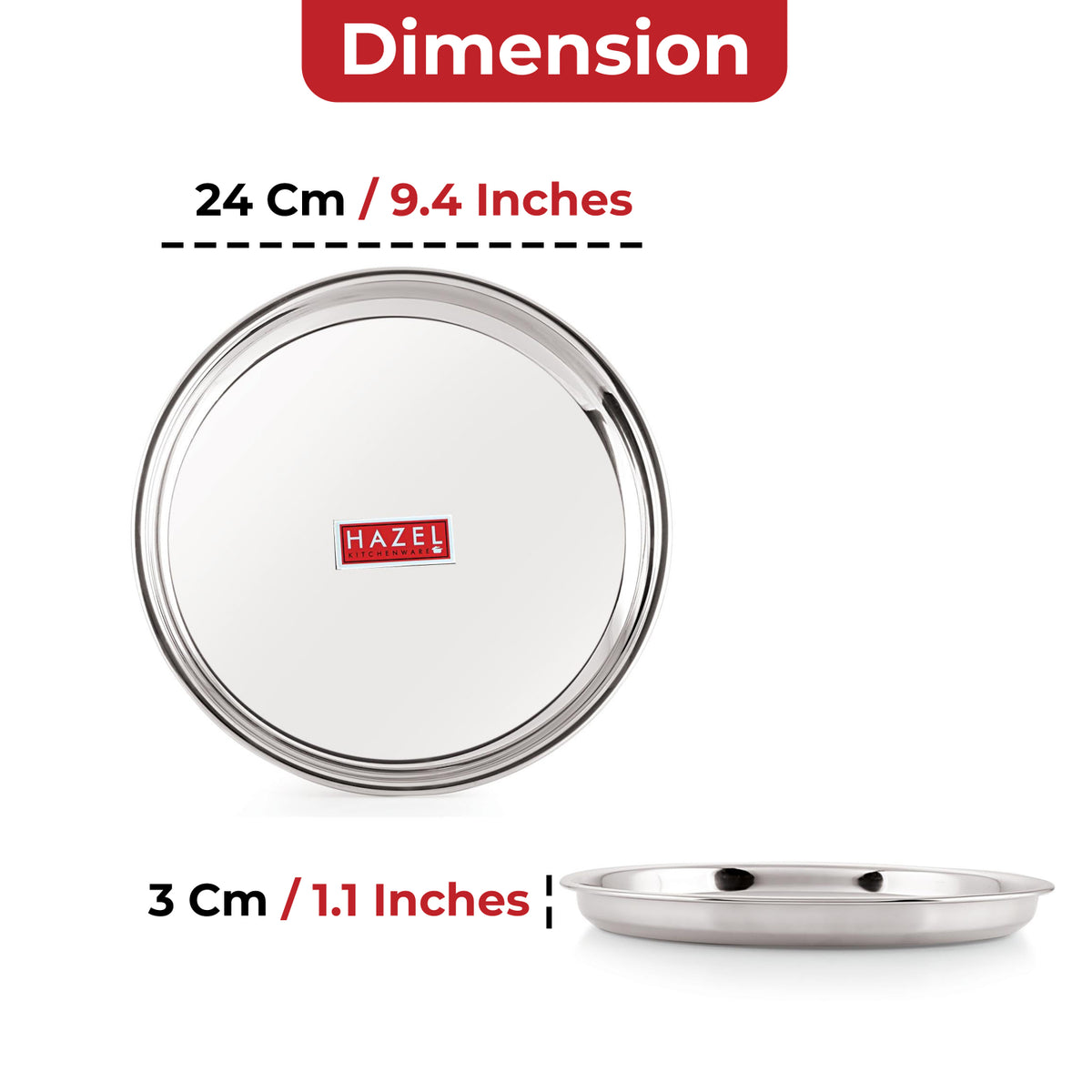 Stainless Steel Dinner Lunch Plate Bhojan Thali, Dia 24 cm, Small