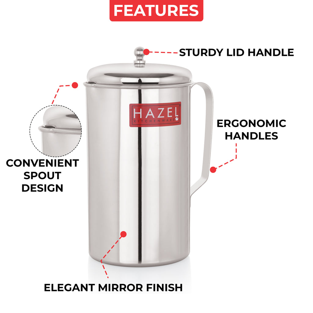 Stainless Steel Water Jug/Pitcher with Lid, 2 L