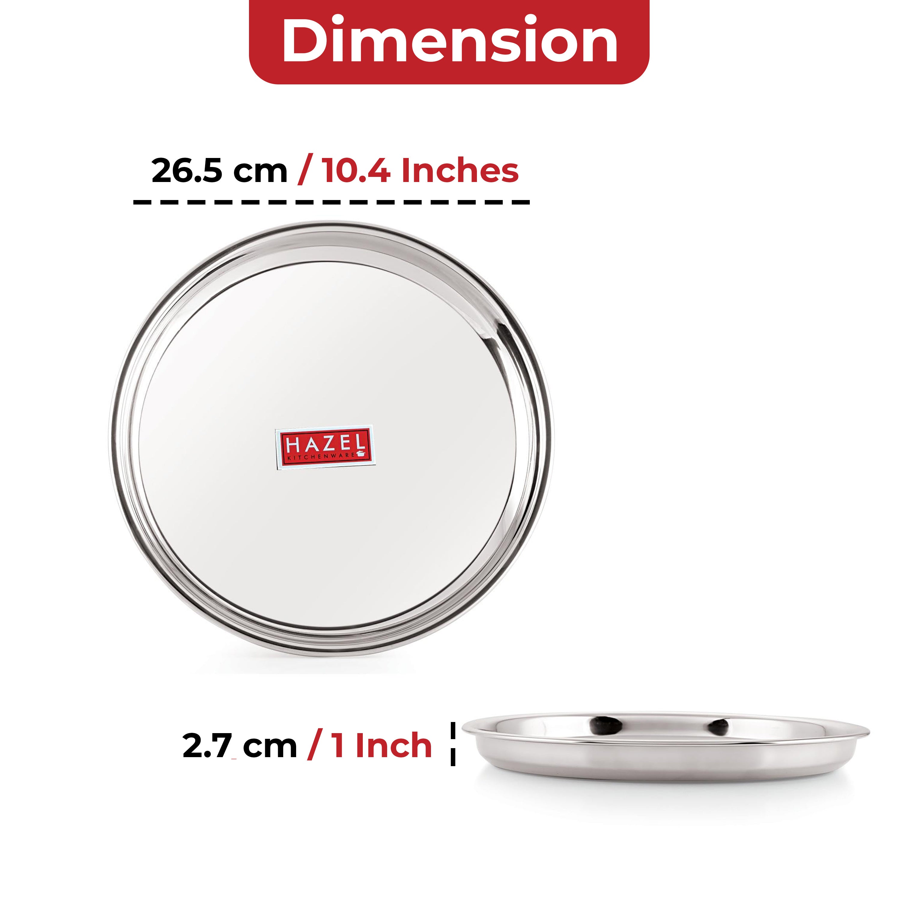 Stainless Steel Dinner Thali Plate, 26.5 cm Bhojan Plate, Set of 1