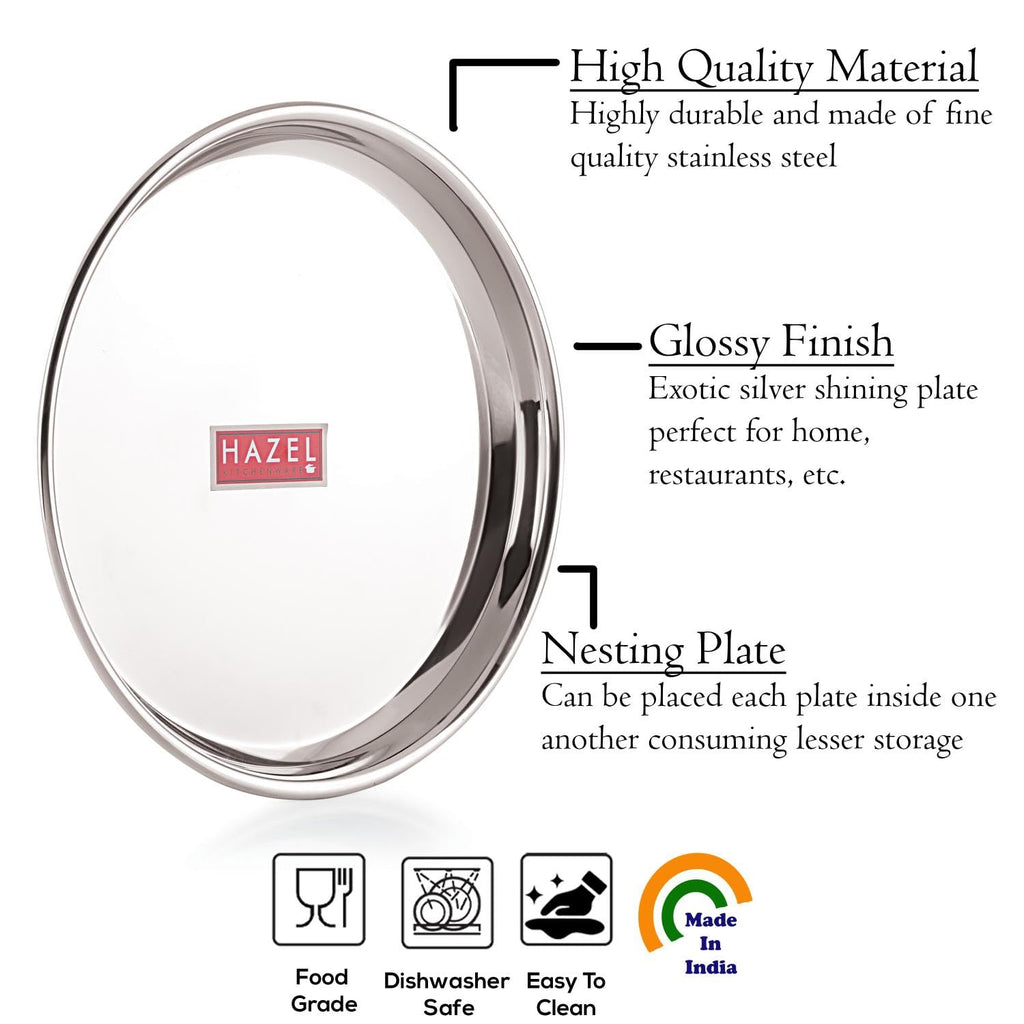 Stainless Steel Dinner Thali Plate, 26.5 cm Bhojan Plate, Set of 1