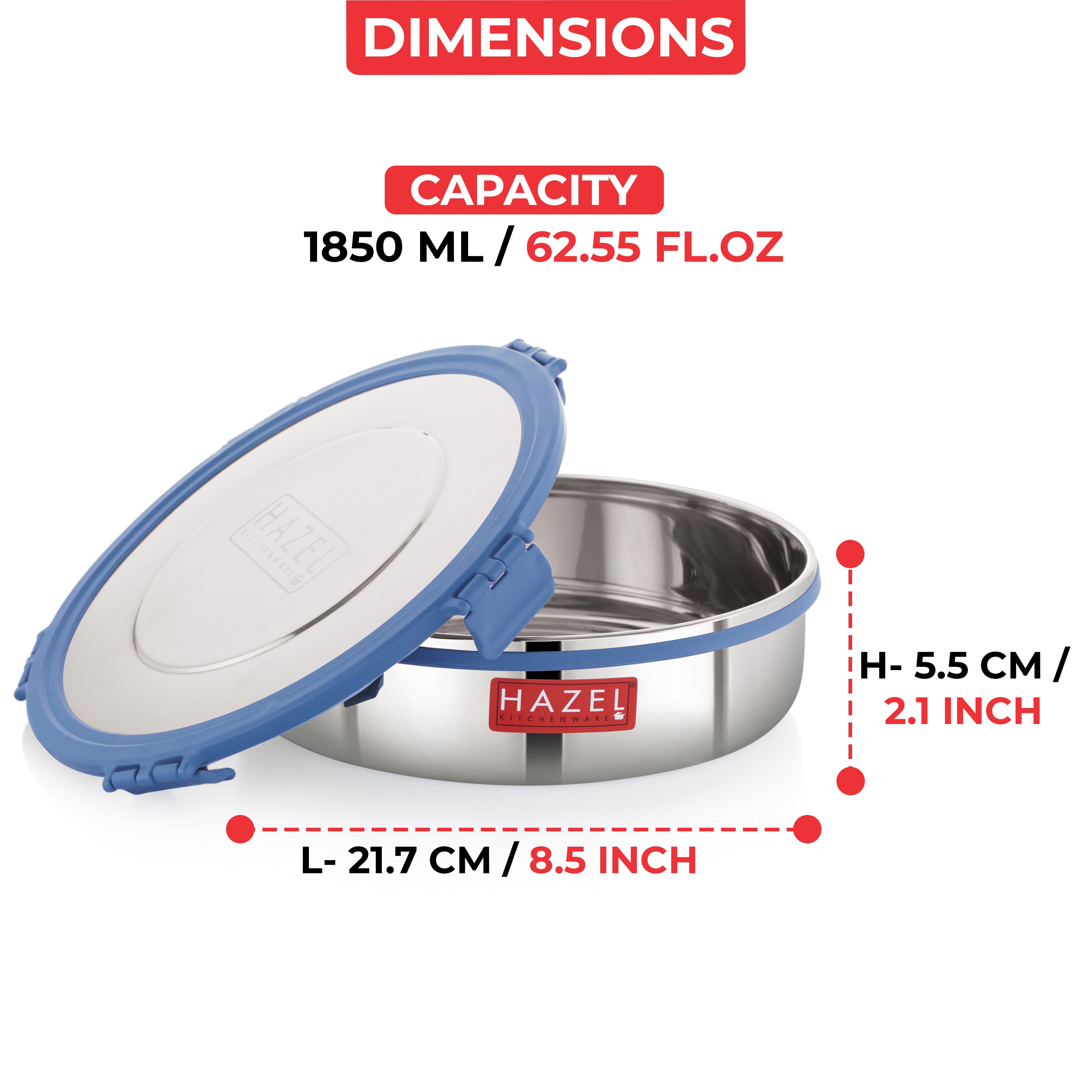 Hercules Stainless Steel Khakra & Papad Container, Airtight, 1850 ml