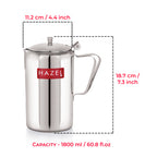 Stainless Steel Water Jug 1800 ml, Steel Pitcher for Water, Milk & Juice