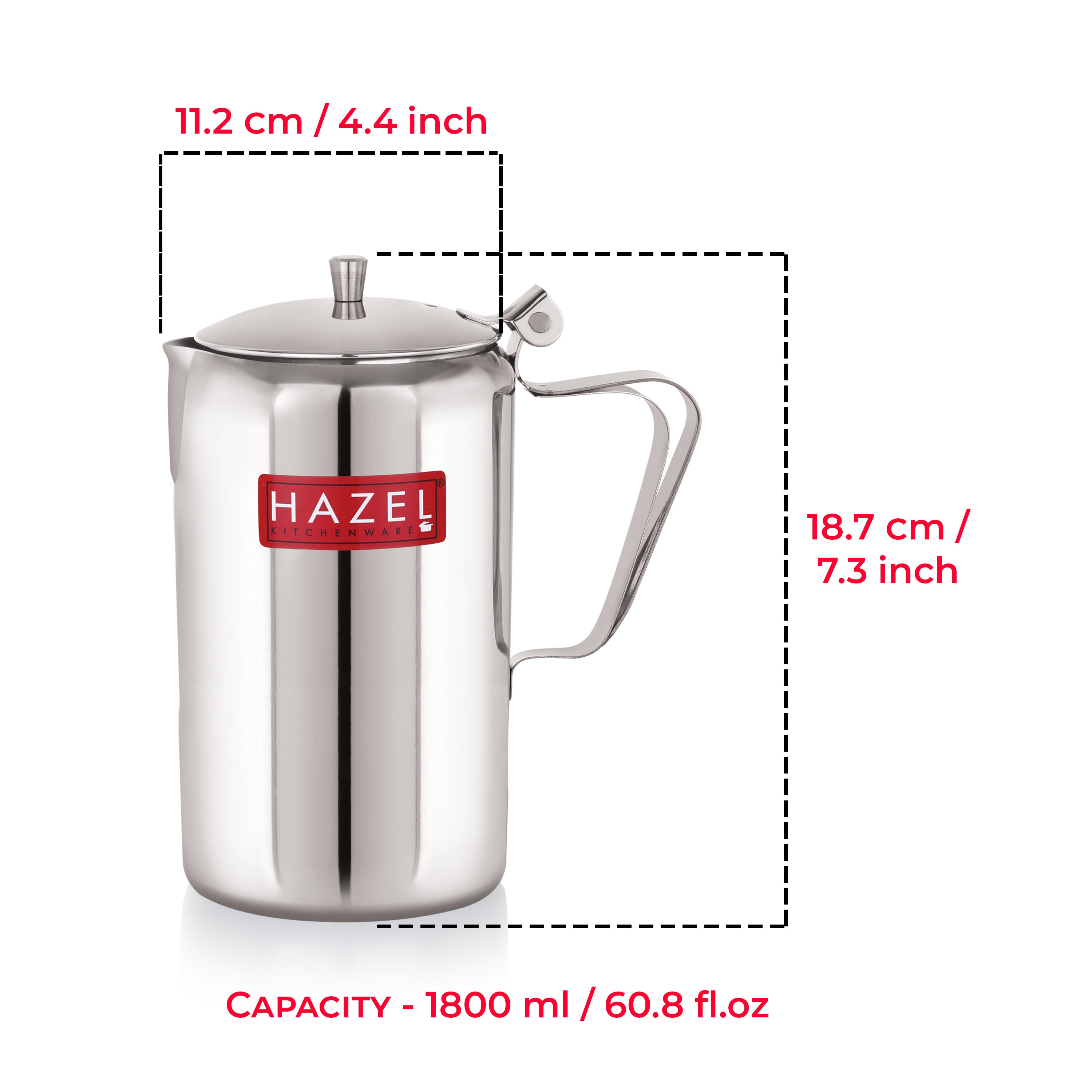 Stainless Steel Water Jug 1800 ml, Steel Pitcher for Water, Milk & Juice