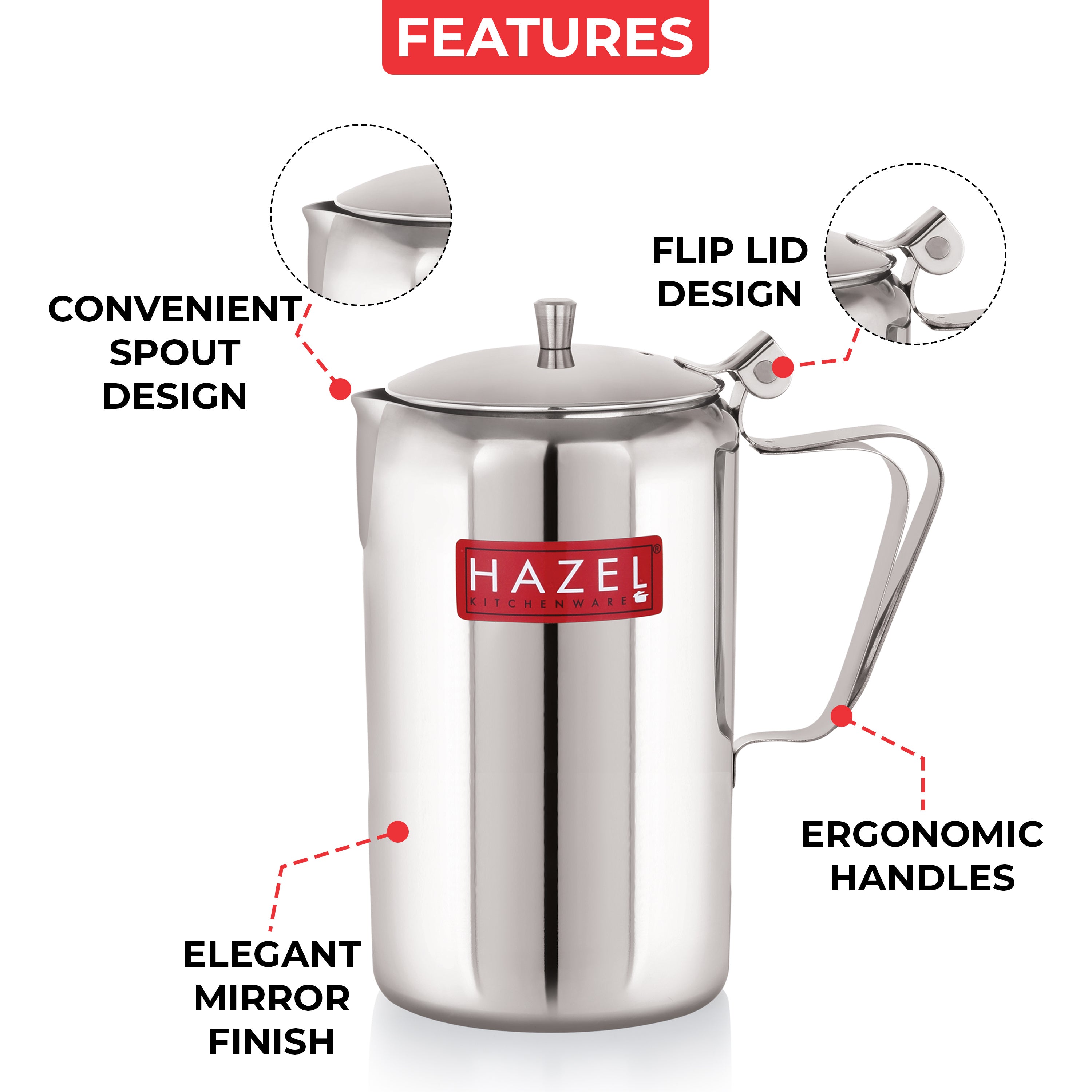 Stainless Steel Water Jug 1800 ml, Steel Pitcher for Water, Milk & Juice