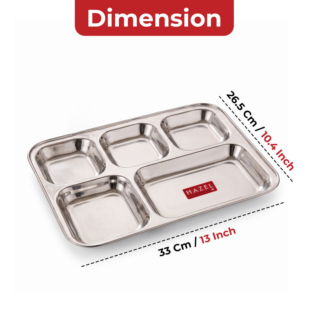 Rectangle Stainless Steel 5 Compartment Mess Plate