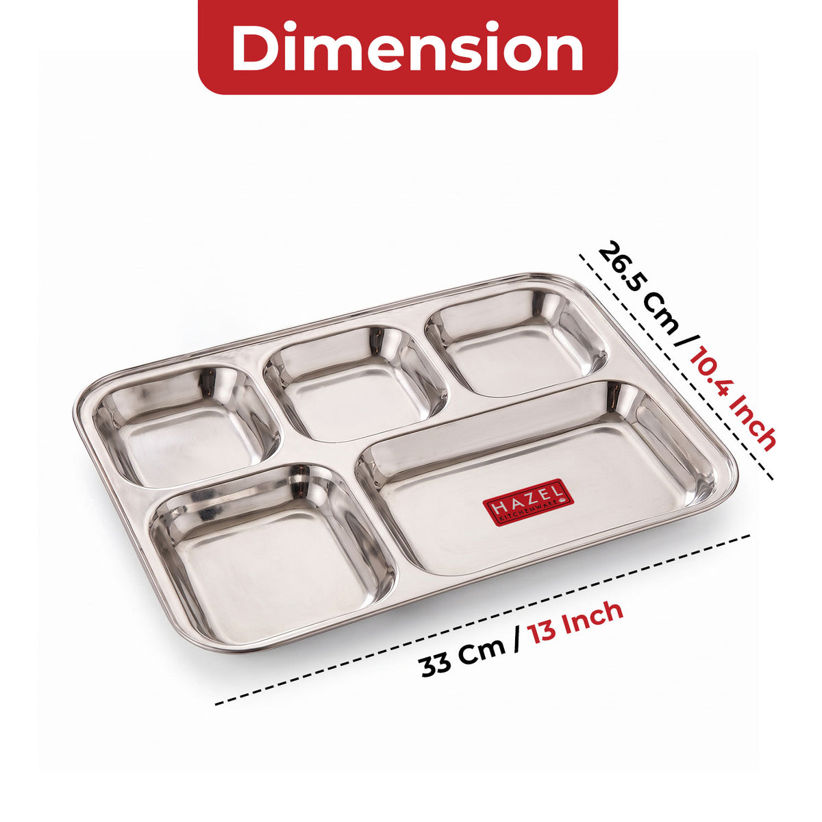 Rectangle Stainless Steel 5 Compartment Mess Plate