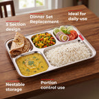 Rectangle Stainless Steel 5 Compartment Mess Plate