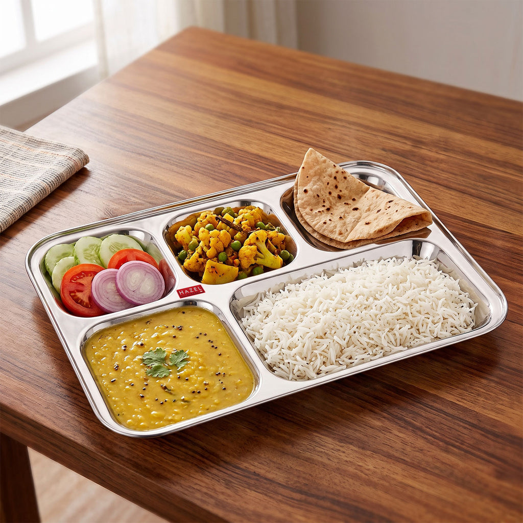 Rectangle Stainless Steel 5 Compartment Mess Plate