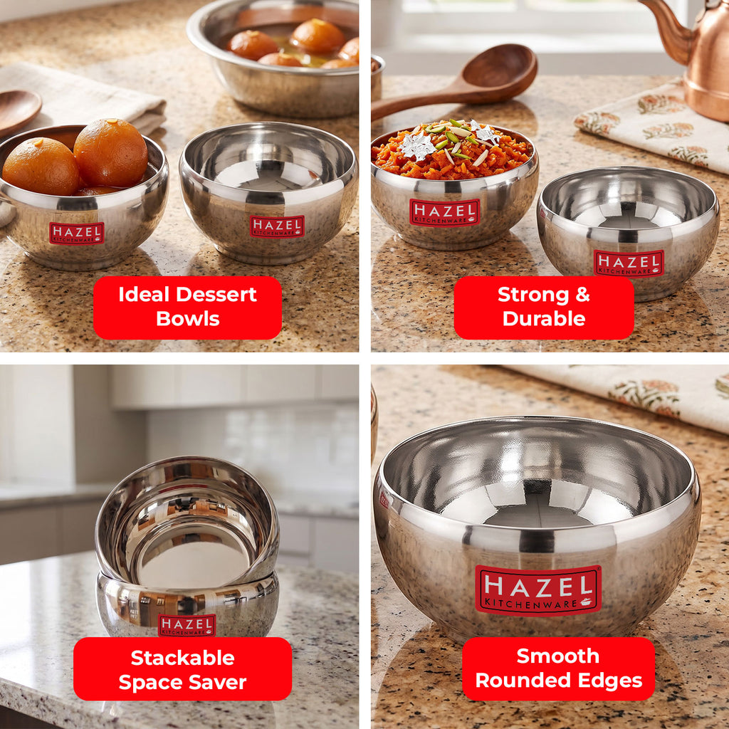 Stainless Steel Serving Bowl -  Set of 2 (300 ML Each)