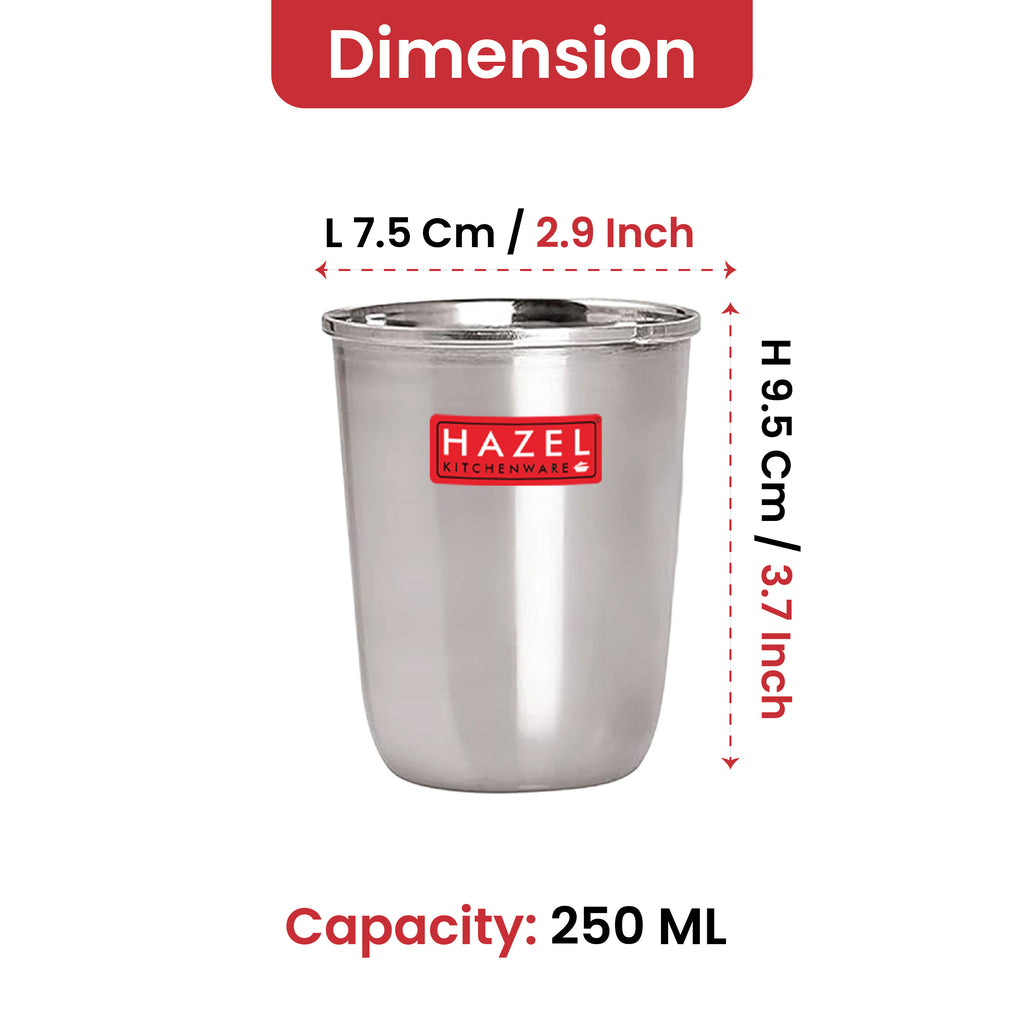 Stainless Steel Water Glass Set, 250 ML, Set of 6