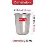 Stainless Steel Water Glass Set, 250 ML, Set of 6