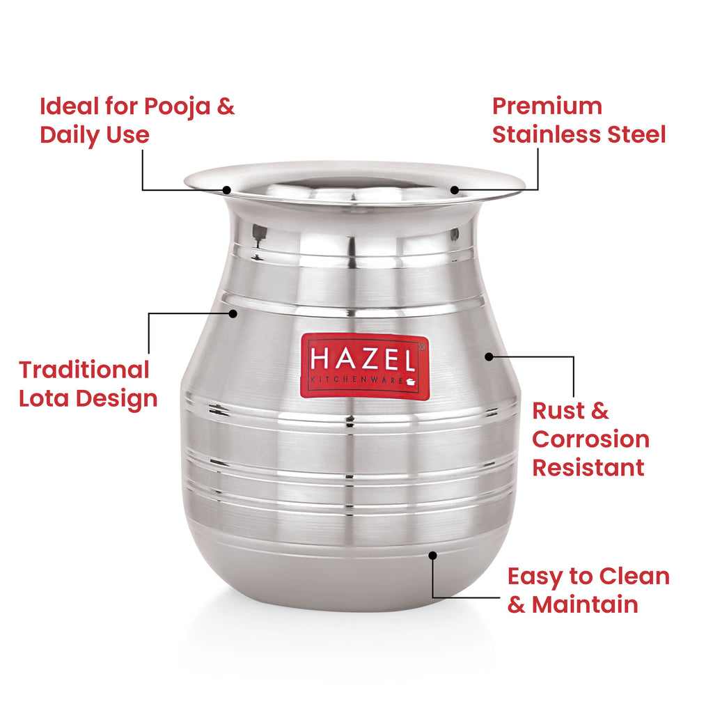 Stainless Steel Water Storage Lota Chambu Kalash Container Tumbler, 400 ml