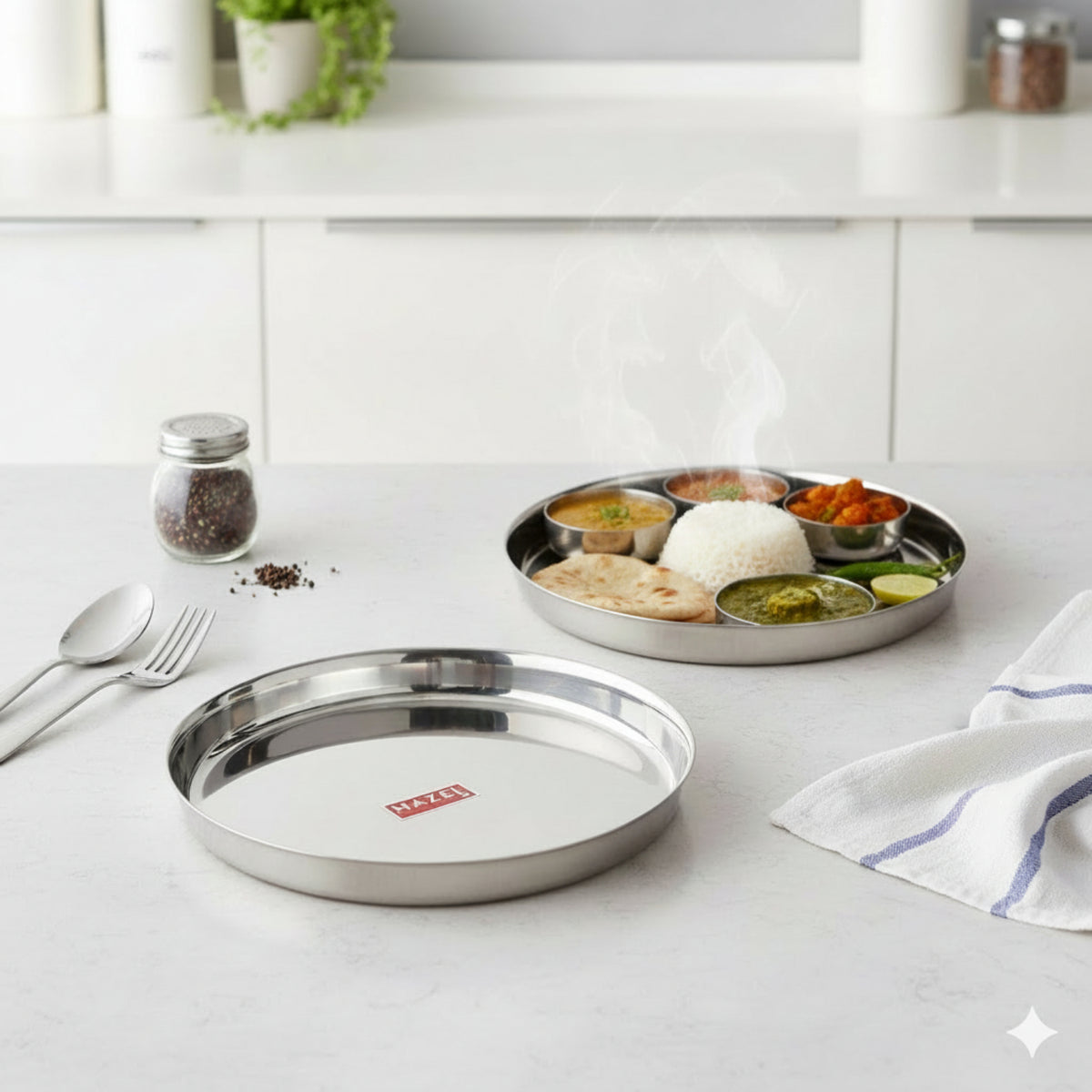 Stainless Steel Plates Set for Dinner & Lunch Set of 2, 28 cm