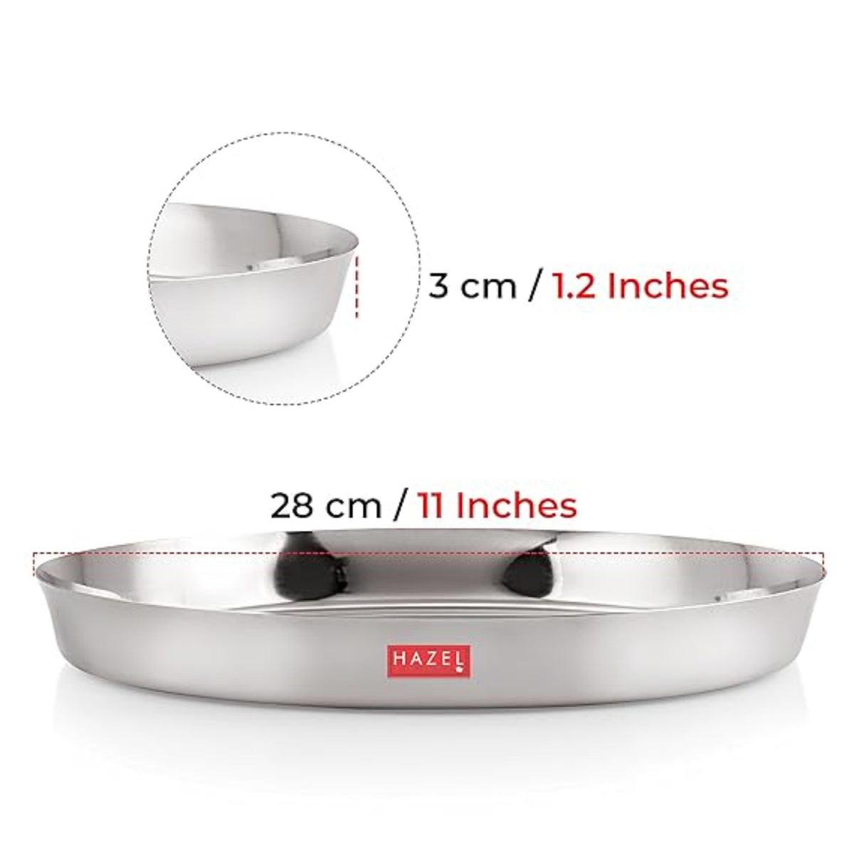 Stainless Steel Plates Set for Dinner & Lunch Set of 2, 28 cm