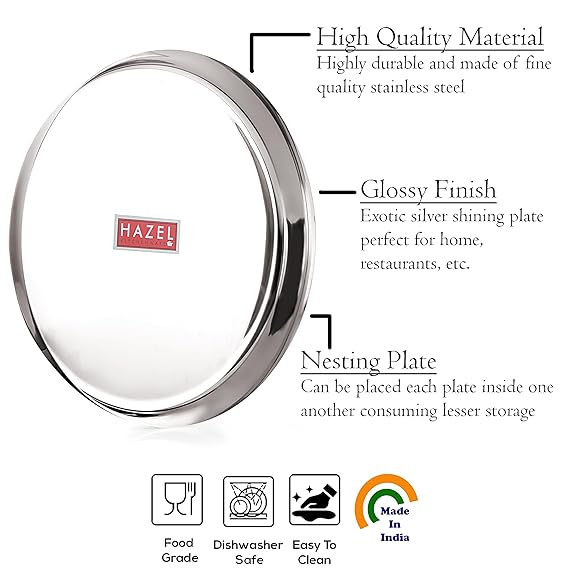 Stainless Steel Plates Set for Dinner & Lunch Set of 2, 28 cm