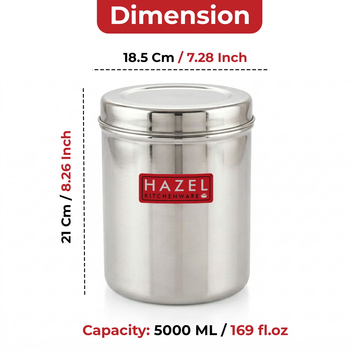 Stainless Steel Container 5 Litres, Food Grade Storage Canister with Lid