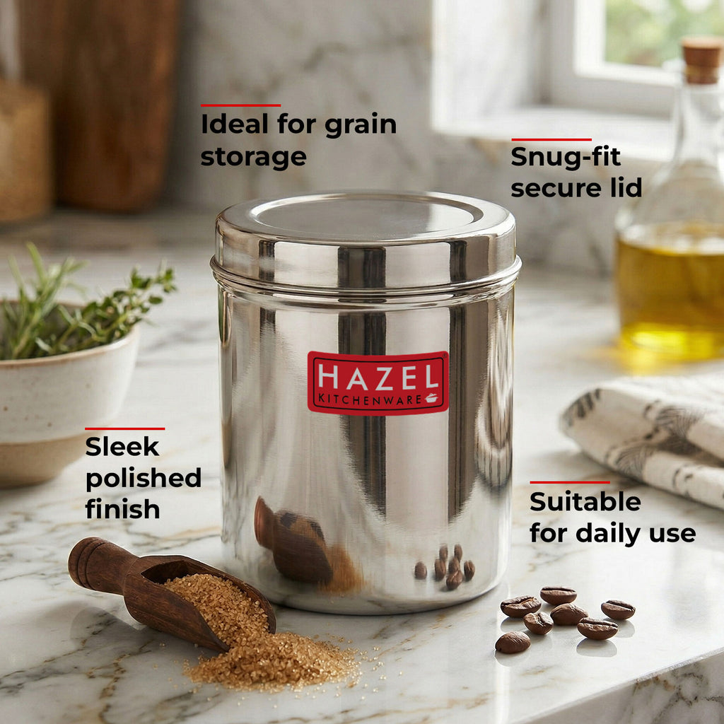 Stainless Steel Container 5 Litres, Food Grade Storage Canister with Lid