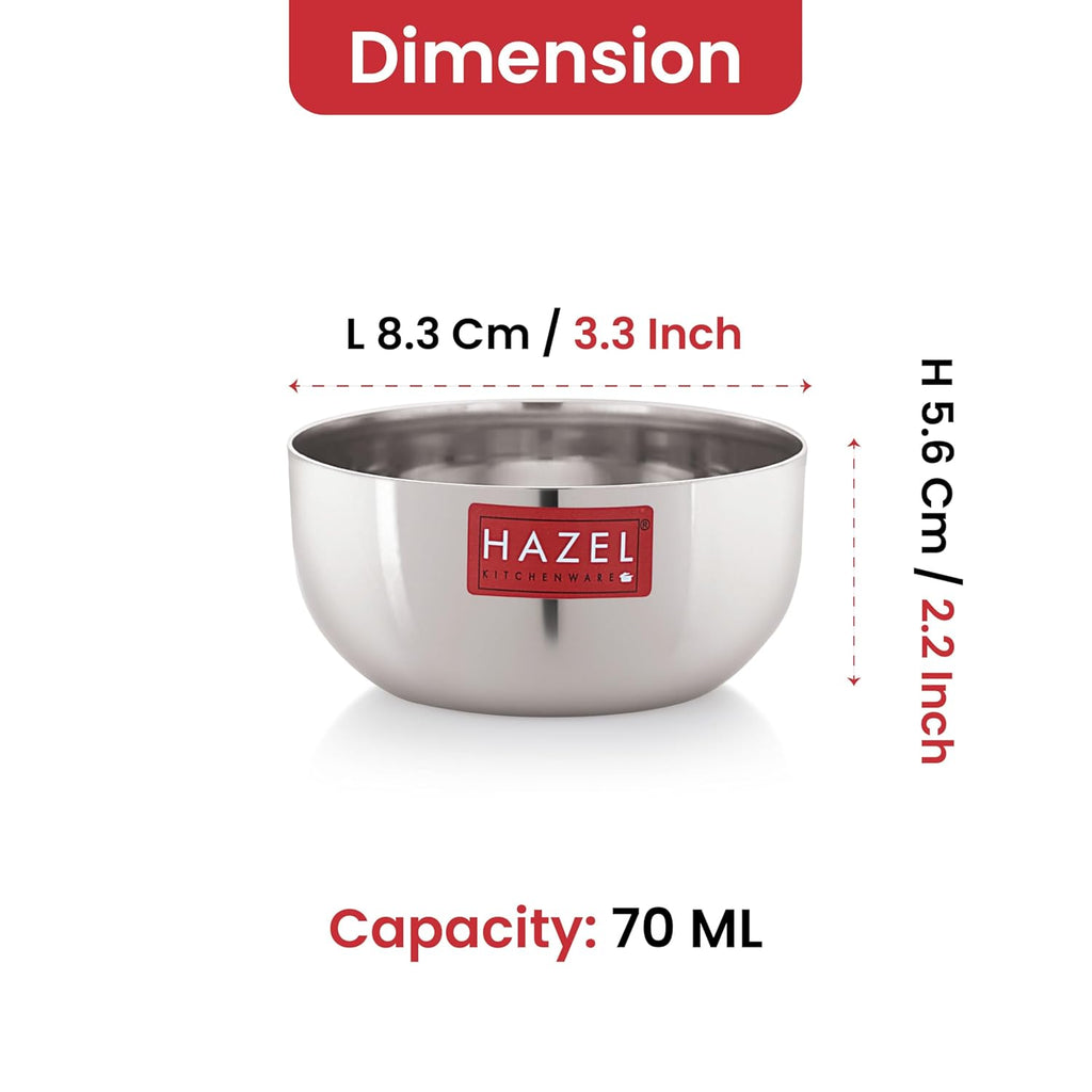 Stainless Steel Dessert Bowl Set, 70 ML, Set of 4