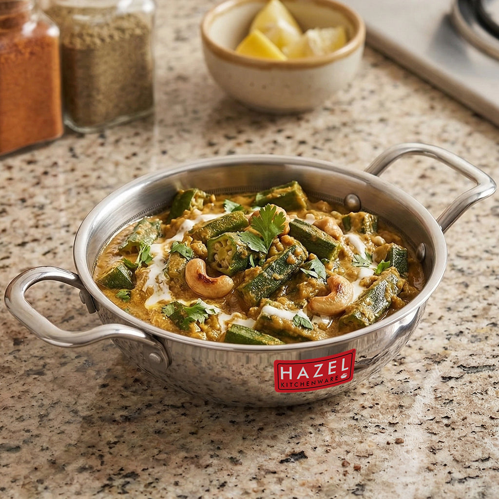 Honeycomb Triply Steel Kadhai with Glass Lid, Non Stick – 22 cm, 2 L