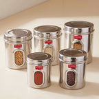 Steel Transparent Storage Containers, Kitchen Jars for Grains, Set of 5