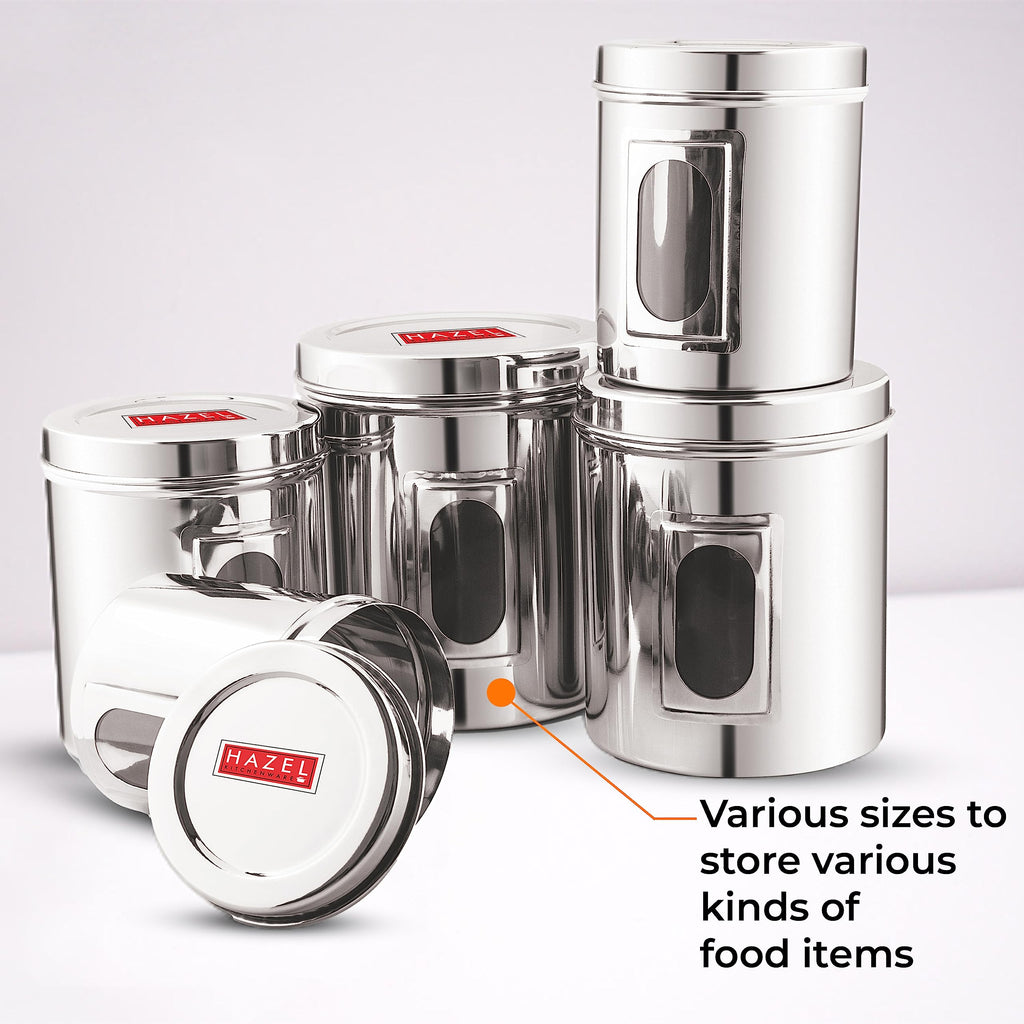 Steel Transparent Storage Containers Set of 5, Kitchen Jars for Grains