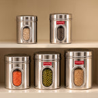 Steel Transparent Storage Containers, Kitchen Jars for Grains, Set of 5