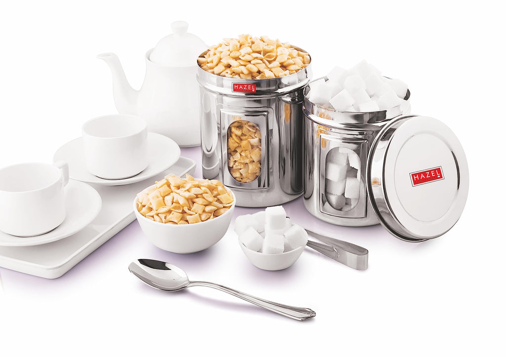 Steel Transparent Storage Containers Set of 5, Kitchen Jars for Grains