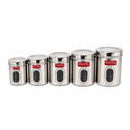 Steel Transparent Storage Containers, Kitchen Jars for Grains, Set of 5